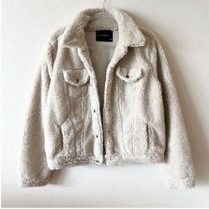Olivaceous Fuzzy Sherpa Teddy Button Jacket